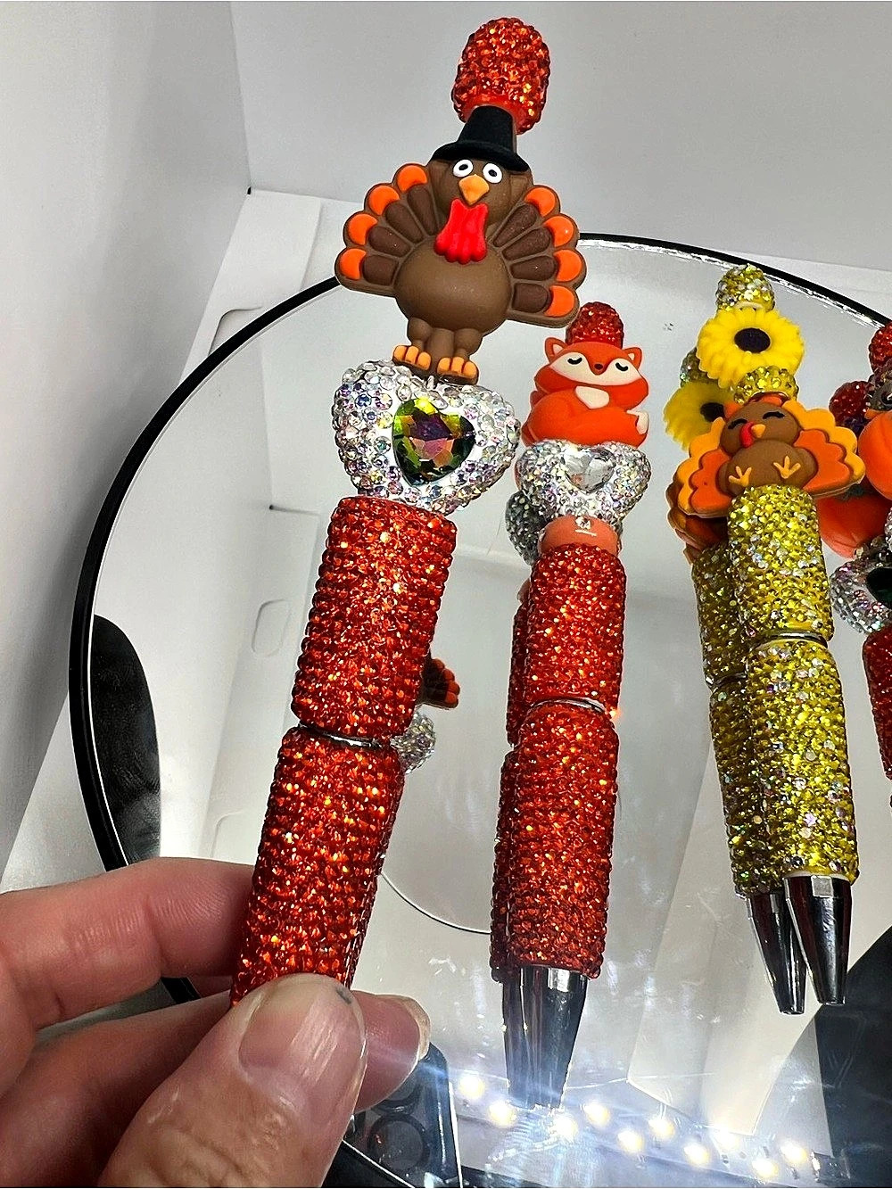 Rhinestone Pens Fall Thanksgiving Bling Pens Turkey Fox Pumpkin Sunflower Sparkl - Picture 10 of 11